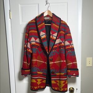USA Made 80's Ashley Scott Chimayo Pattern Shawl Collar Rag Jacket Medium